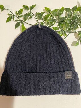 IWT Ribbed Wool-Cashmere Blend Beanie Made In Italy Brown & Navy Set Winter Hat